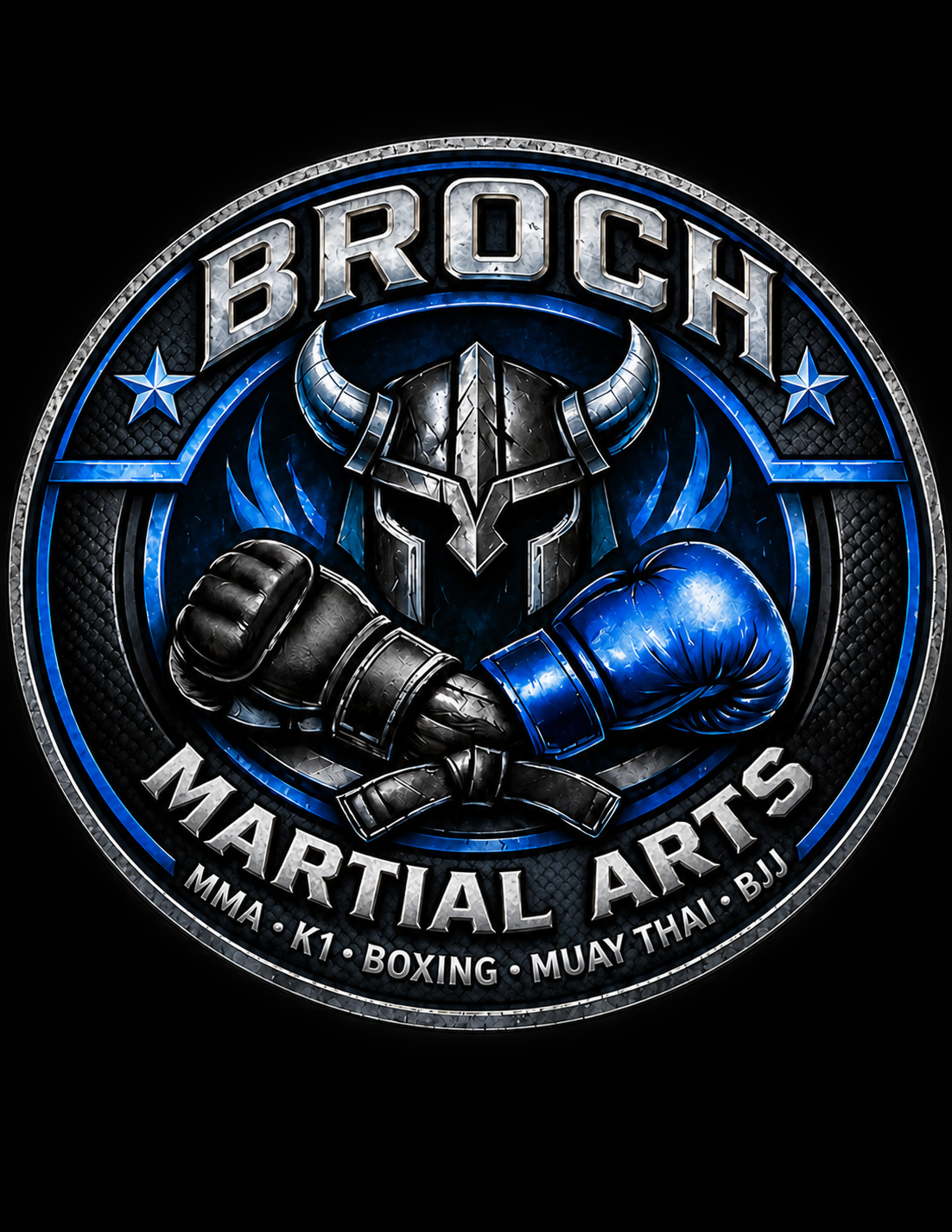 Broch Martial Arts Viking helmet and boxing gloves logo